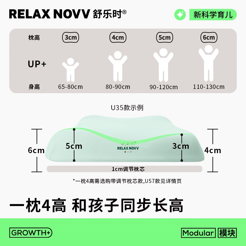 舒乐时儿童枕头矽胶婴儿枕头宝宝护颈枕护脊6月-1岁3岁6岁以上