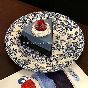ins风复古风青花釉陶瓷甜品盘高级感点心蛋糕盘家用茶盘餐盘 中式