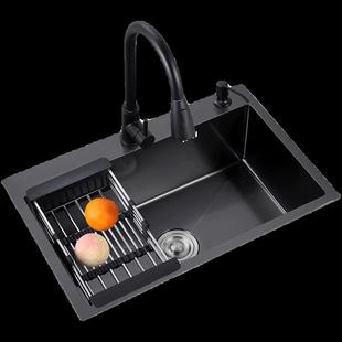 厨房水槽洗菜盆纳米大单槽手工加厚台下盆洗碗池黑套装 304不锈钢