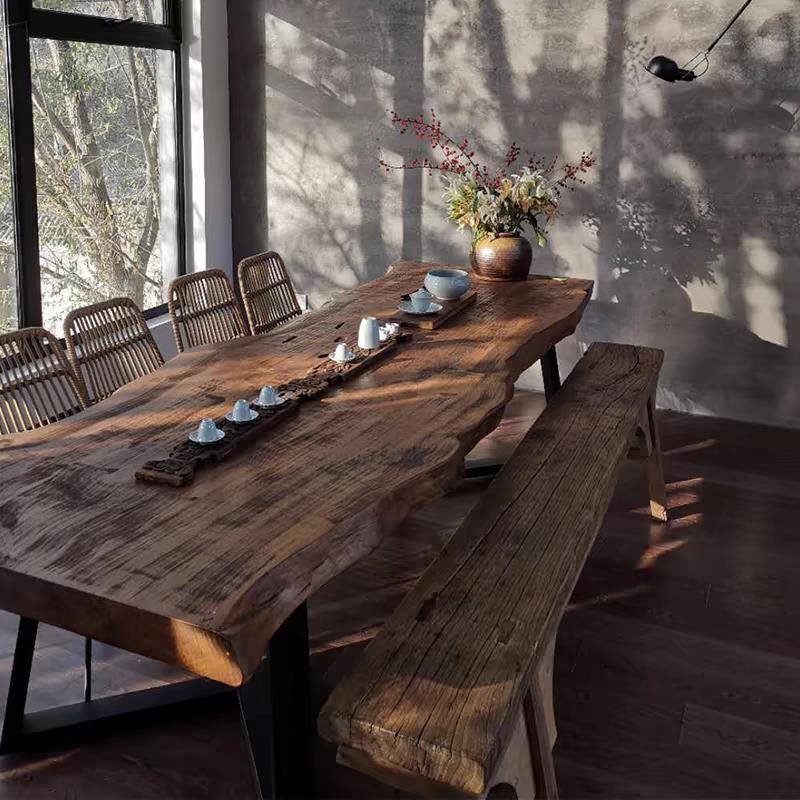 需定制原木整板茶桌茶台美式复古工业风会议桌长桌大板桌诧寂风实