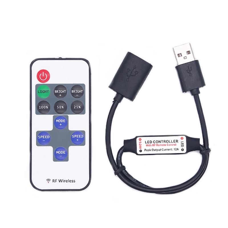 需定制迷你三键RF单色调光器5V遥控射频单色灯带控制器LED11键USB