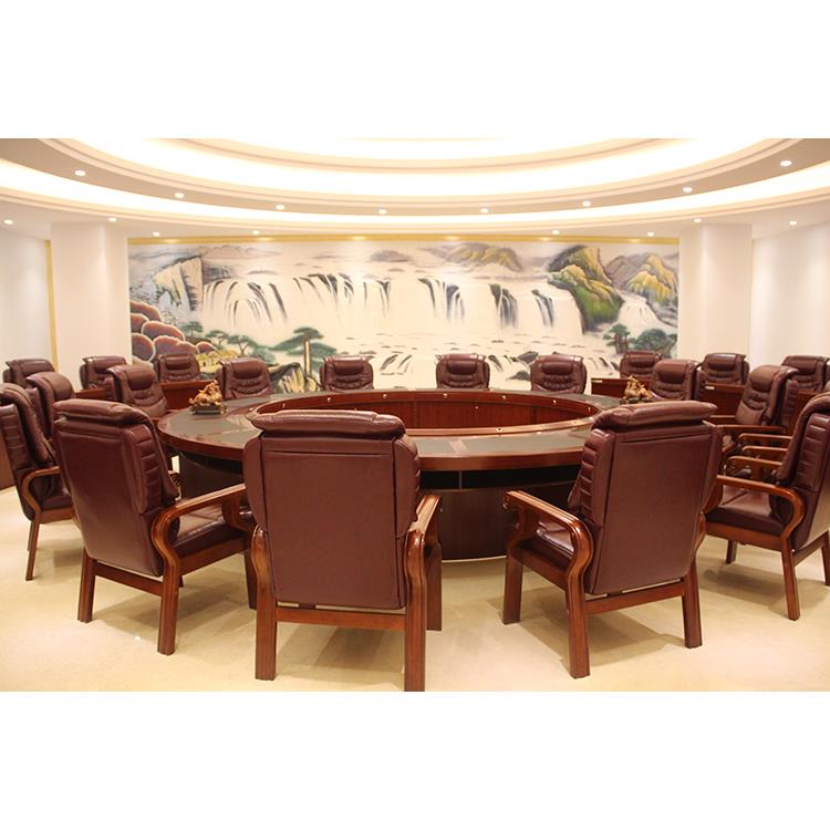 需定制会议桌家俱圆形双层实木皮会客桌现代中式办公桌弧形组合油