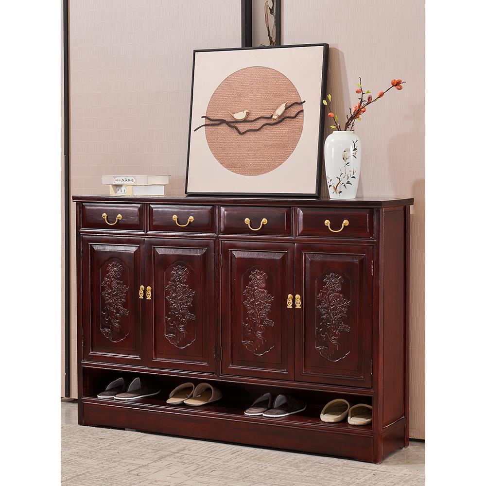 新中式实木鞋柜门厅入户玄关柜家用门口外收纳仿古阳台红木储物柜