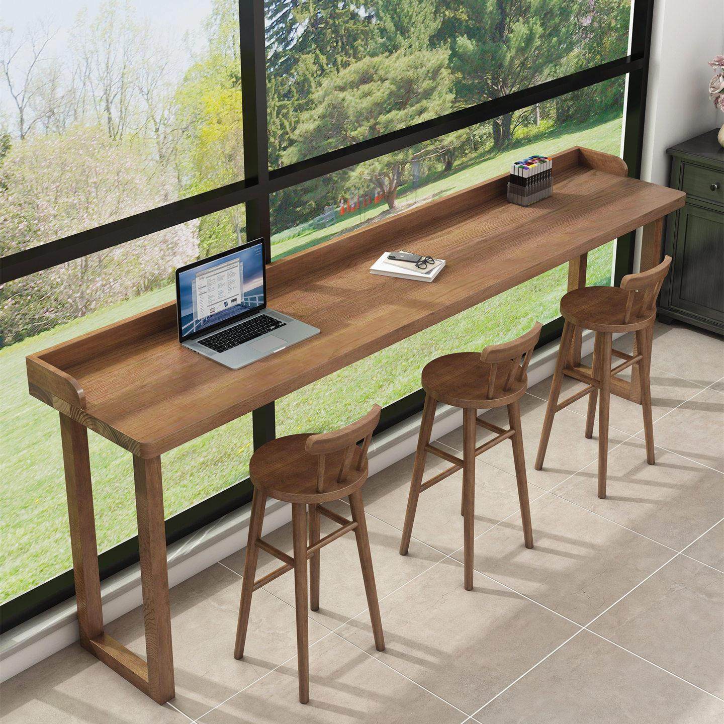 全实木吧台桌带挡板家用窗前长条桌窄桌餐桌阳台简约高脚桌椅组合,商业/办公家具,酒吧台,淘宝优惠券,粉丝福利购,淘宝优惠卷