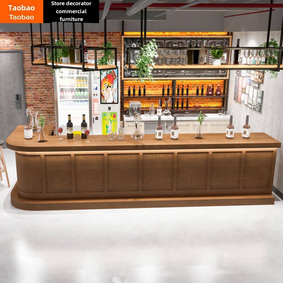 需定制美式乡村实木转角酒吧吧台桌咖啡前台收银台覆古清吧调酒柜