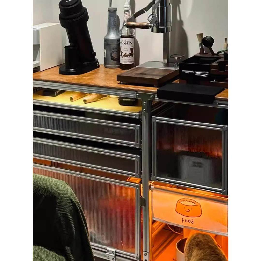 简约现代亚克力咖啡工作台储物柜铝型材海洋板餐边柜落地抽屉柜子,住宅家具,餐边柜,淘宝优惠券,粉丝福利购,淘宝优惠卷