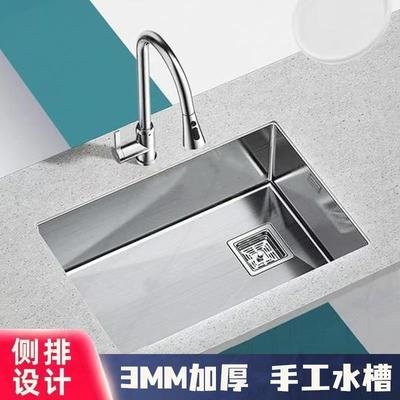 厨房洗菜盆侧下水大单槽不锈钢304加厚手工水槽单槽嵌入式台下盆
