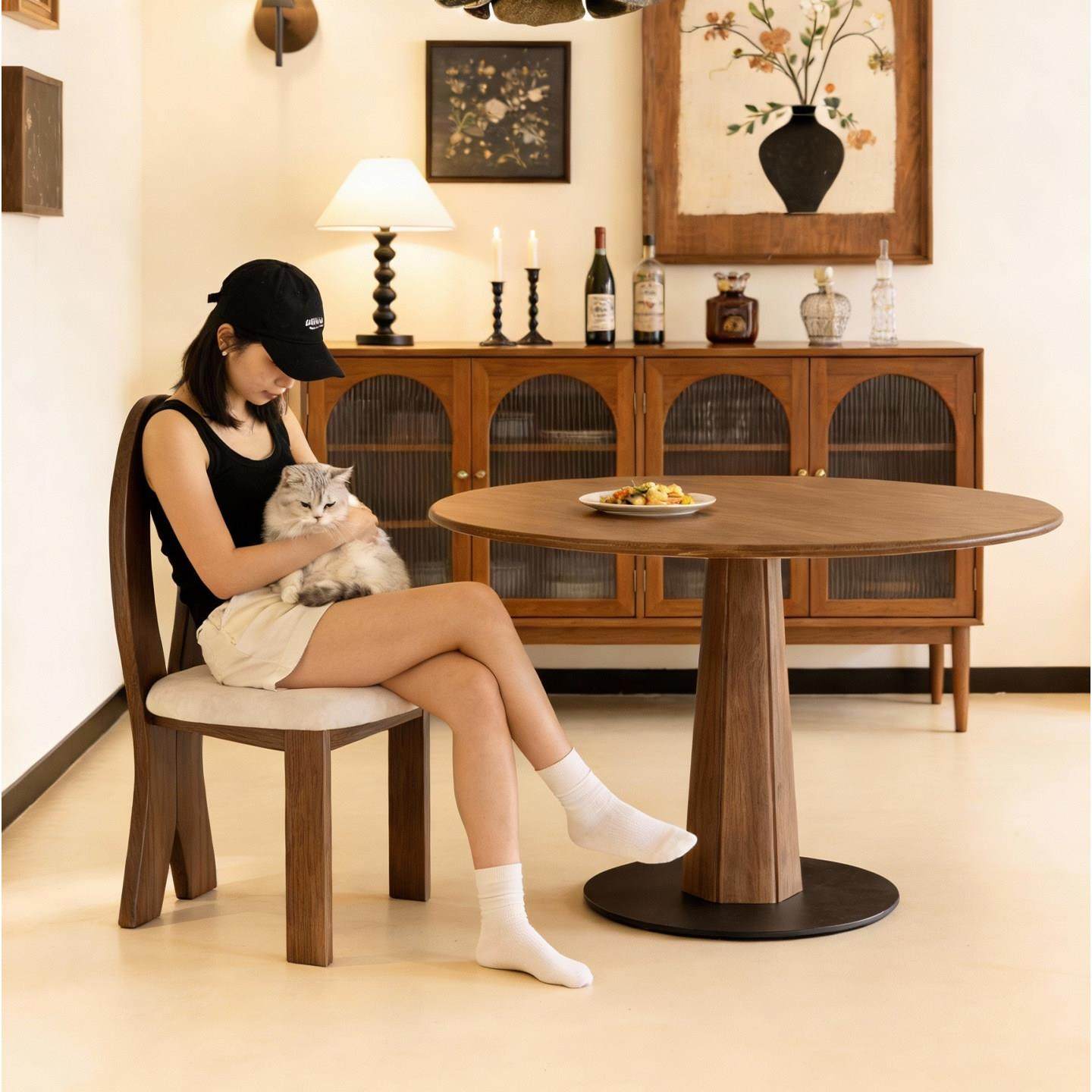 北览中古风实木餐桌北欧小户型实木拼花圆桌家用饭桌简约休闲餐桌,住宅家具,岩板餐桌,淘宝优惠券,粉丝福利购,淘宝优惠卷