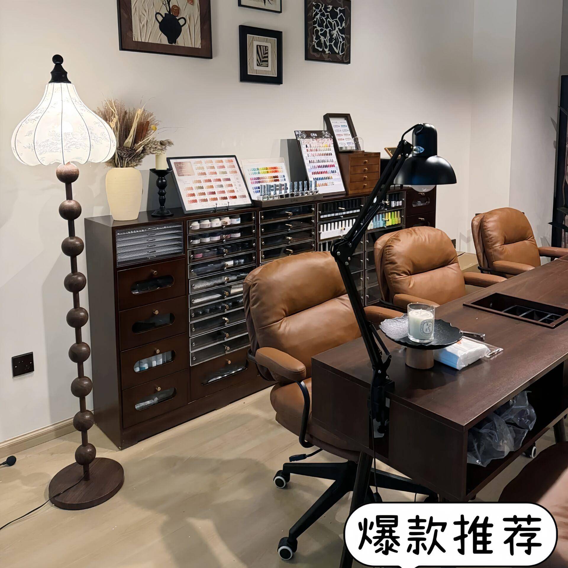 需定制实木中古风胡桃色美甲指甲油展示柜美甲油收纳柜甲油胶储物