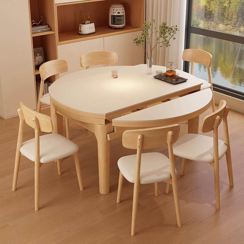 岩板实木餐桌椅组合奶油风方圆两用可伸缩折叠圆桌小户型家用饭桌,住宅家具,岩板餐桌,淘宝优惠券,粉丝福利购,淘宝优惠卷