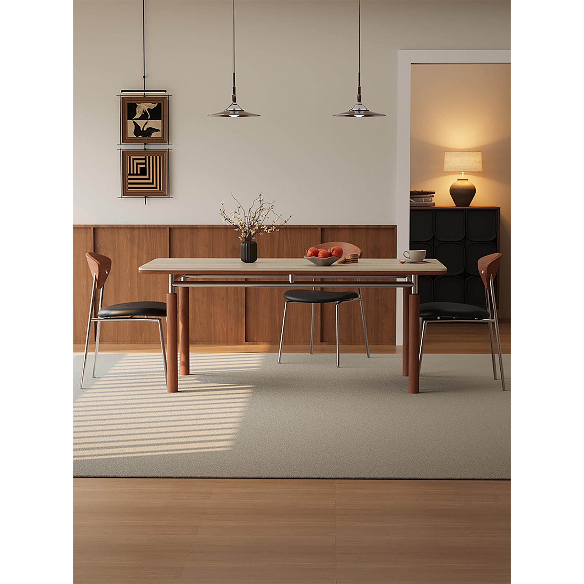 中古风实木岩板餐桌德利丰现代简约意式极简家用小户型长方形饭桌,住宅家具,岩板餐桌,淘宝优惠券,粉丝福利购,淘宝优惠卷