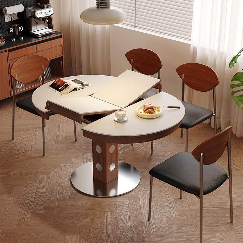 折叠方变圆餐桌中古实木岩板椭圆形小户型家用复古伸缩圆桌,住宅家具,岩板餐桌,淘宝优惠券,粉丝福利购,淘宝优惠卷