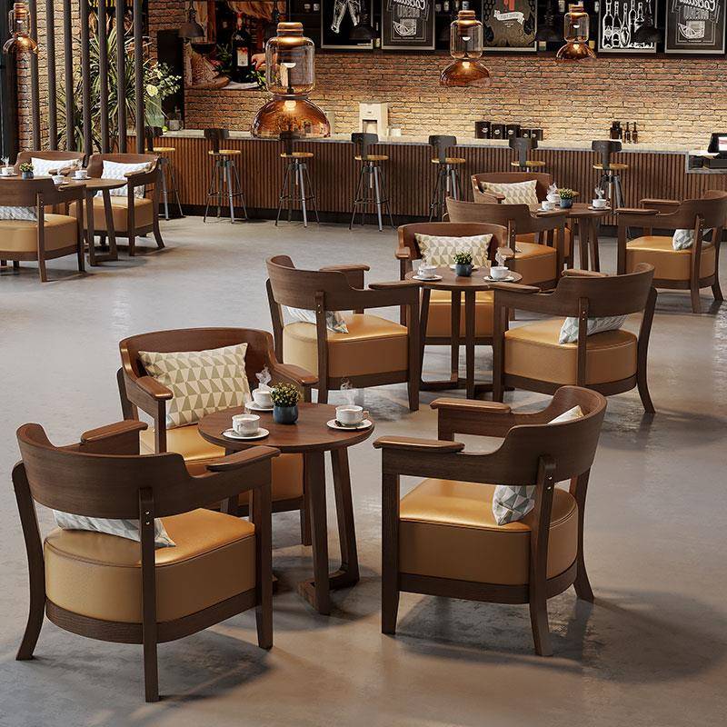 需定制实木休闲商用休息区接待洽谈沙发桌椅组合书吧奶茶店咖啡厅