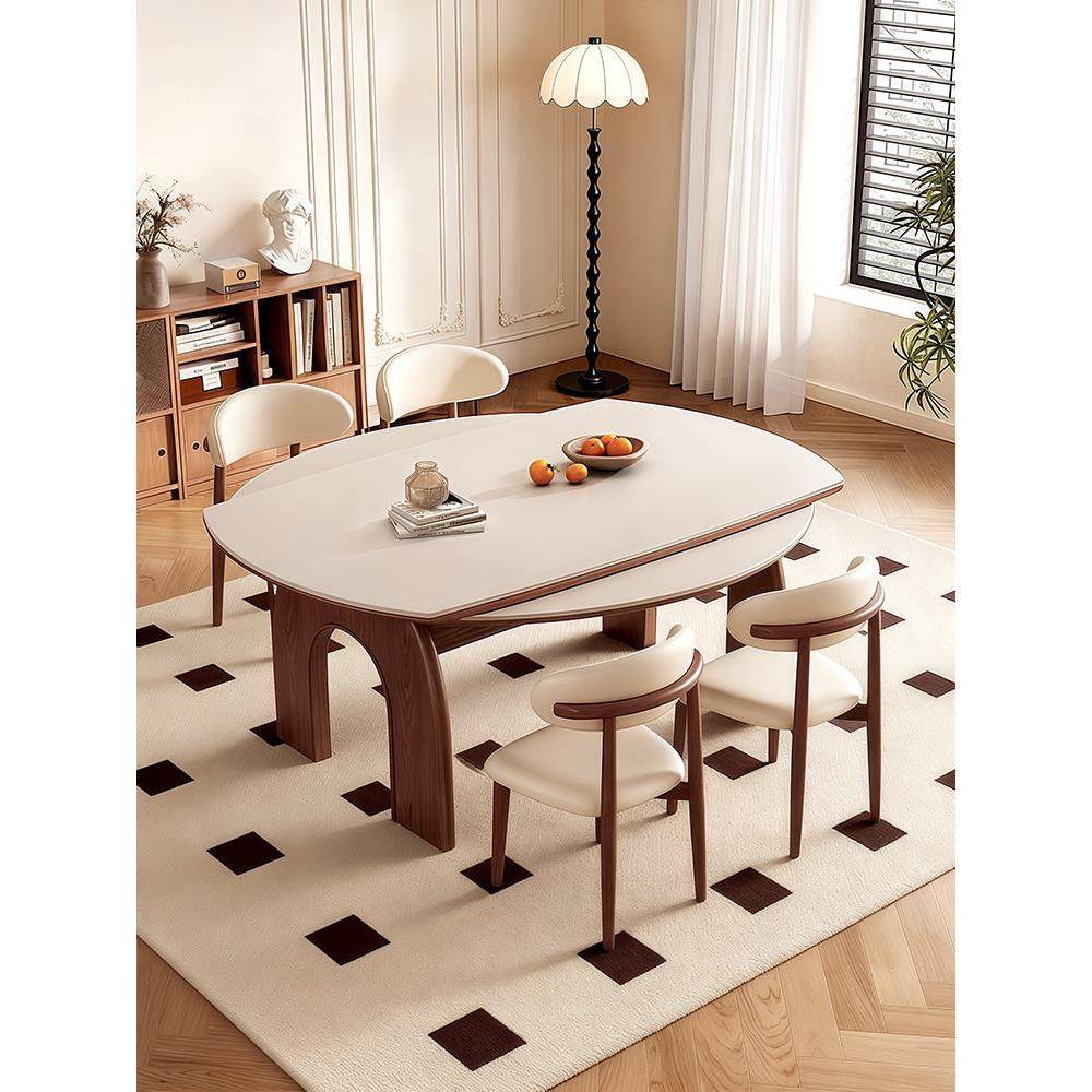 中古风实木岩板餐桌家用小户型可变圆桌覆古凯旋门伸缩电磁炉饭桌,住宅家具,岩板餐桌,淘宝优惠券,粉丝福利购,淘宝优惠卷