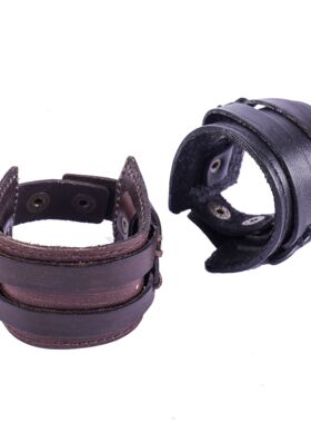 速卖通亚马逊真皮宽手链 wish朋克复古街拍男士牛皮手镯手环