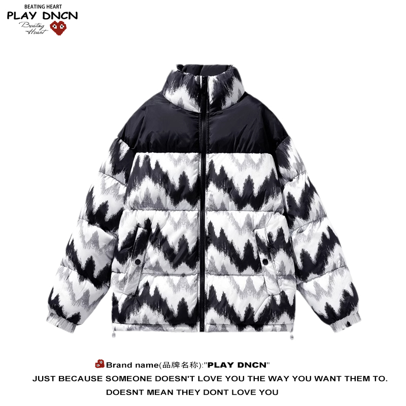 PLAY DCDN防水50D皮感长丝雪山彩印立领棉衣美式潮牌宽松直筒棉衣