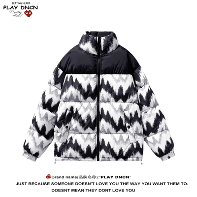 PLAY DCDN防水50D皮感长丝雪山彩印立领棉衣美式潮牌宽松直筒棉衣