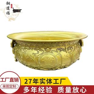 饰 黄铜制作大号实心招米聚宝盆立体浮雕聚宝盆家居客厅店铺摆件装