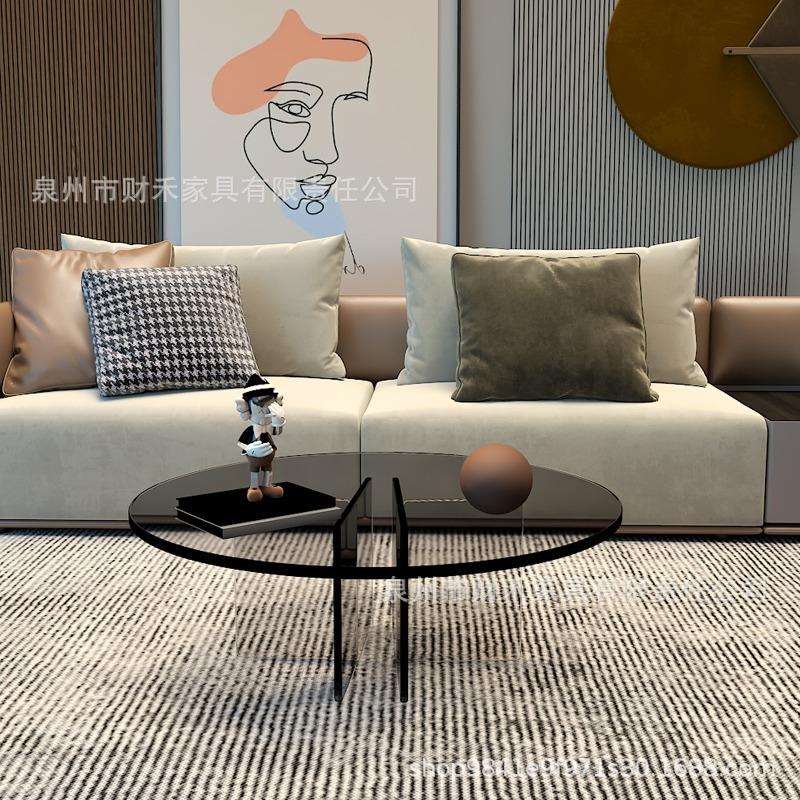 现代轻奢亚克力圆形茶桌客厅家用创意透明钢化玻璃茶几设计师极简