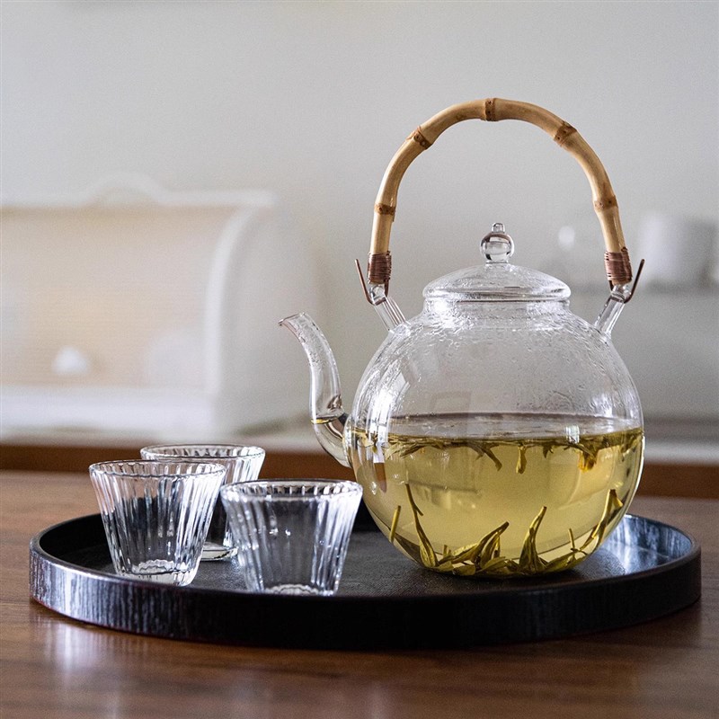 高茗竹节提梁壶高硼硅玻璃茶壶耐热玻璃壶明火电陶炉900mL烧水壶
