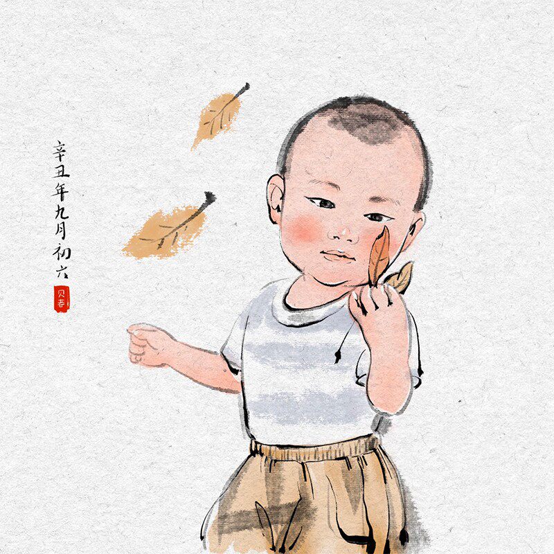 手绘卡通Q版真人照片转国画风格水墨画情侣头像儿童插画漫画定制