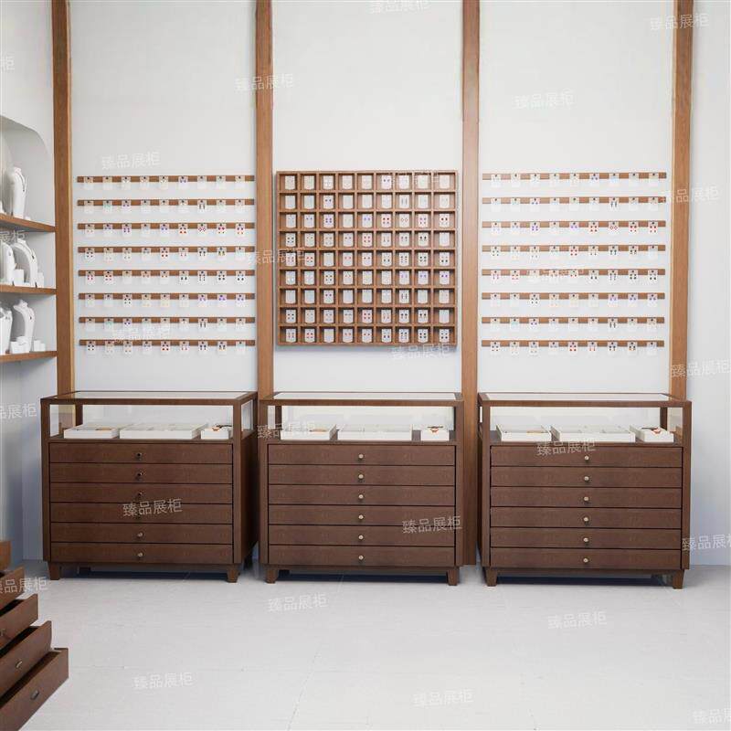 饰品中岛展示柜多层实木珠宝首饰展示柜服装店中岛台斗柜玻璃展柜