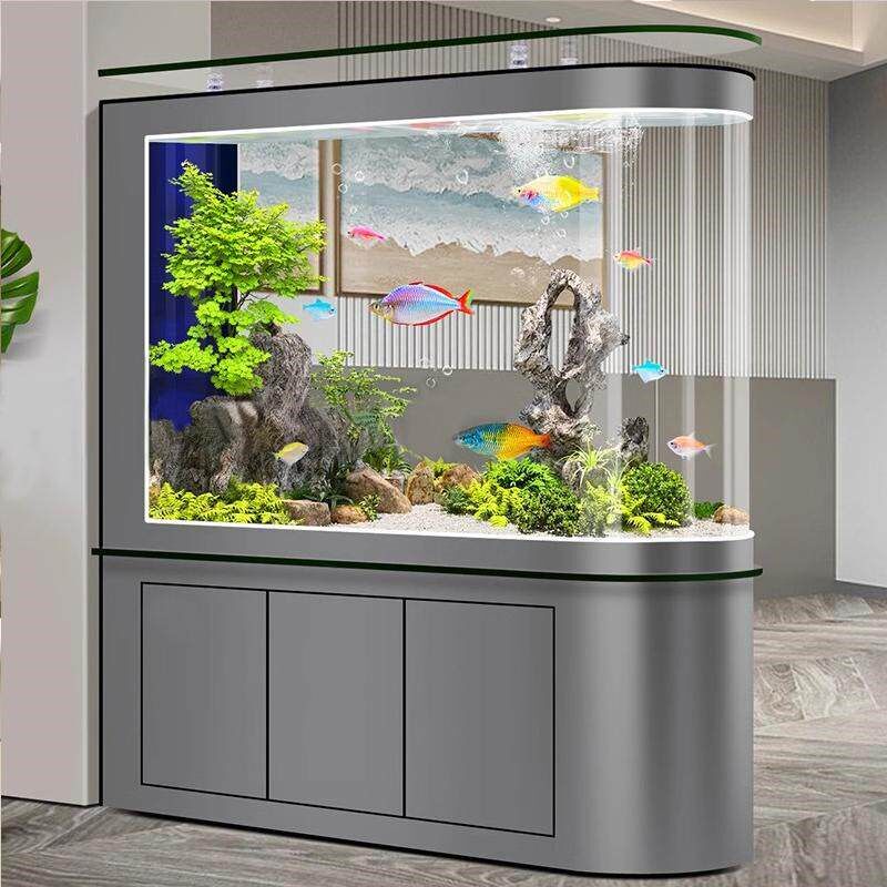 新款鱼缸客厅屏风隔断家用底部过滤免换水生态子弹头玻璃水族箱
