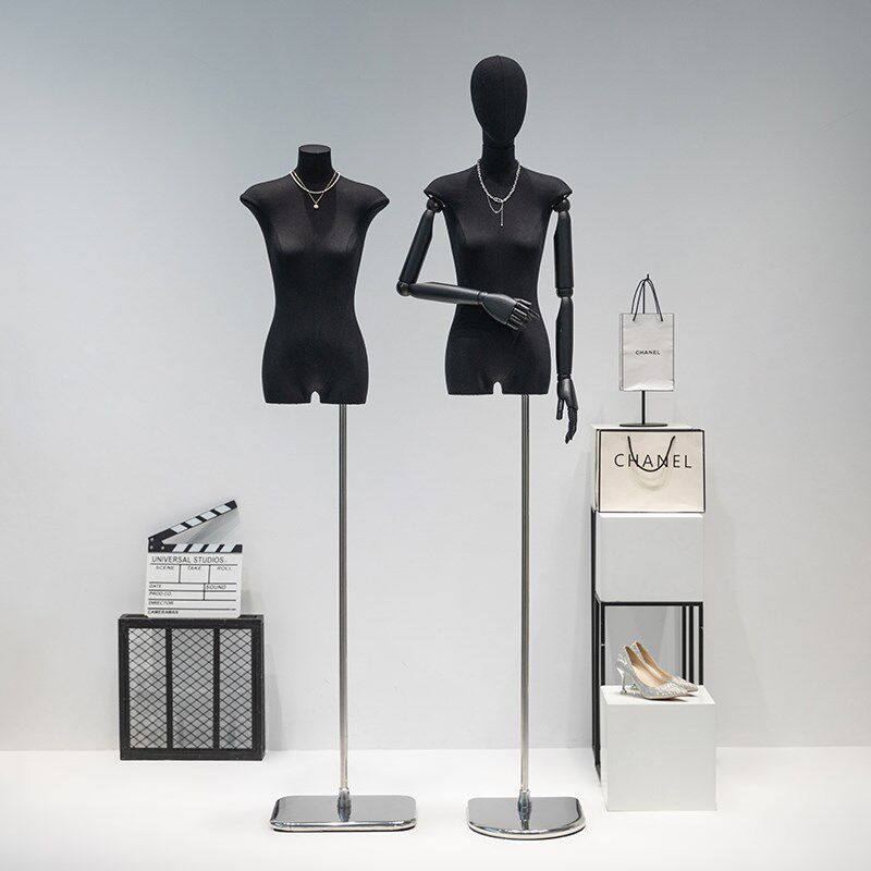 服装店黑色扁身平胸人偶模特女装店橱窗半身假人体模特展示架全身