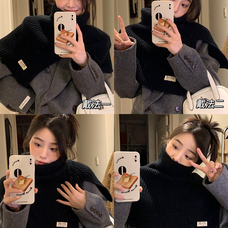蜗牛爬爬家围巾女冬季新款时尚外搭套头围脖纯色百搭脖套针织披肩