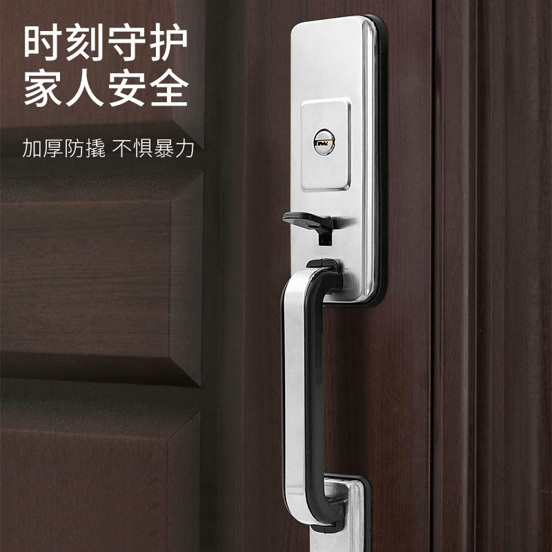 农村大门锁铝合金老式式按压防盗锁具拉手把手家用通用型铁门入户