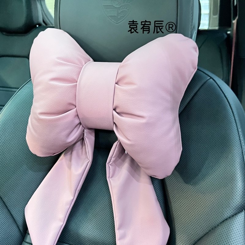 薯友同款树莓粉猫抓皮飘带汽车颈枕头枕