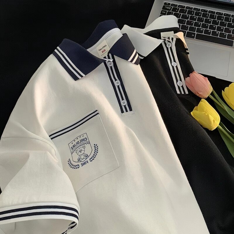 常春藤学院风polo衫男短袖夏季重磅撞色翻领t恤情侣有领半袖衣服
