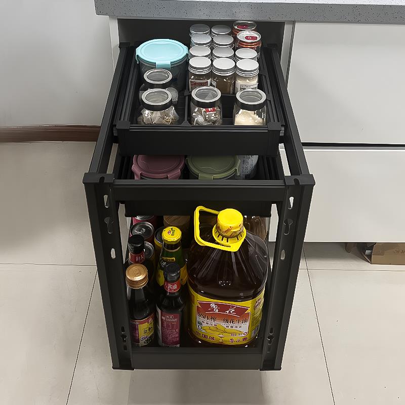 厨房整体橱柜调味拉篮抽屉式调味篮料蓝窄柜全铝双层大容量置物架