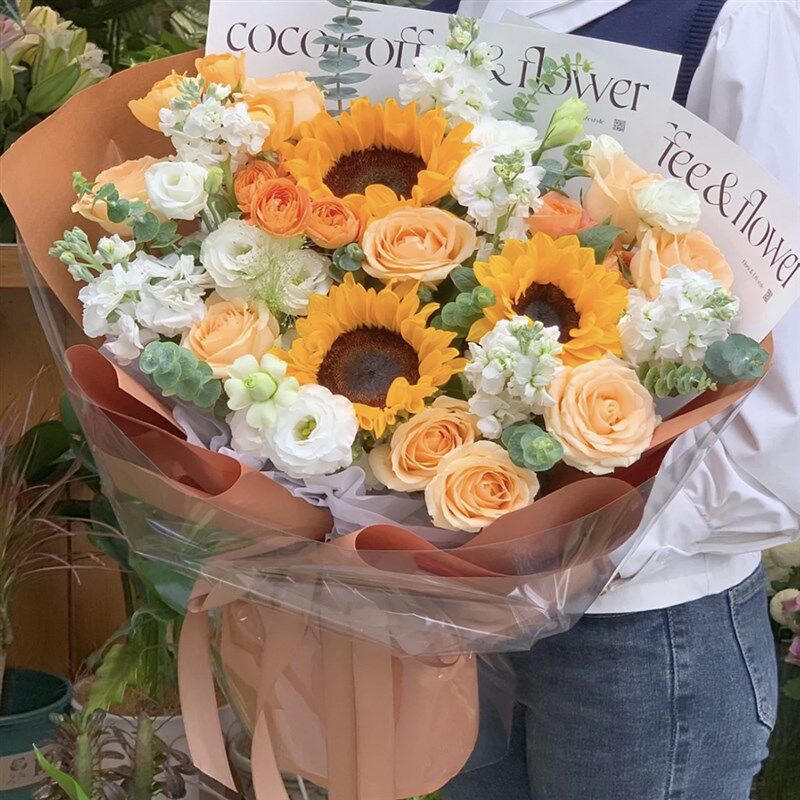 向日葵混搭花束成都鲜花同城速递生日毕业订花双流华阳温江花店送