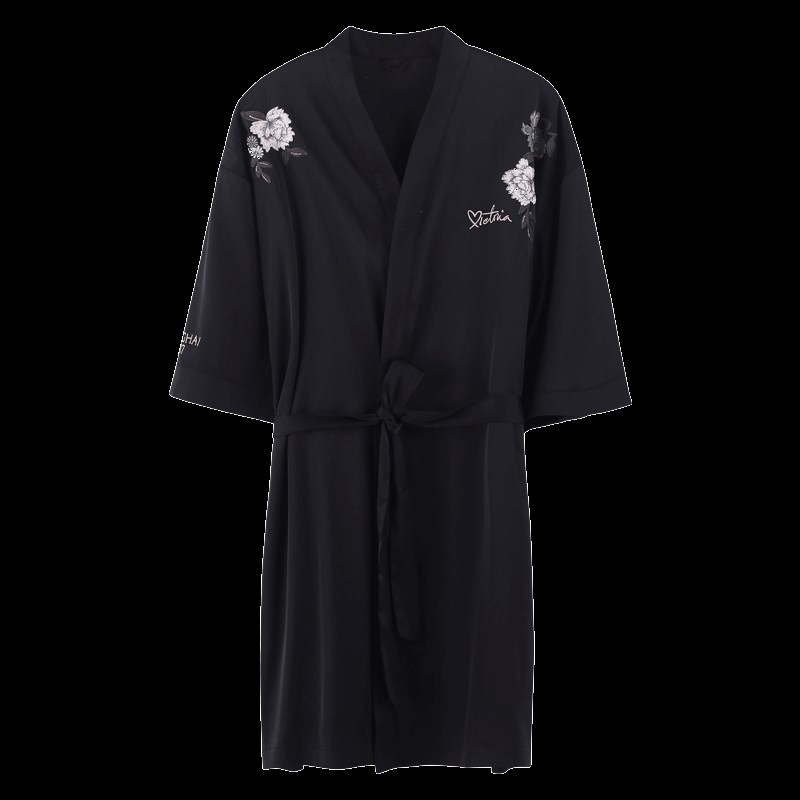 丝绸睡袍春秋女款睡衣冰丝长袖薄款丝质睡裙孕妇浴袍家居服带胸垫