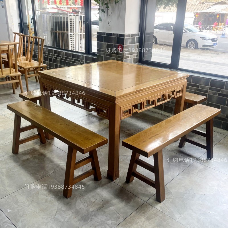 实木八仙桌正方形面馆饭店桌椅四方餐桌快餐餐馆商用圆桌桌椅组合