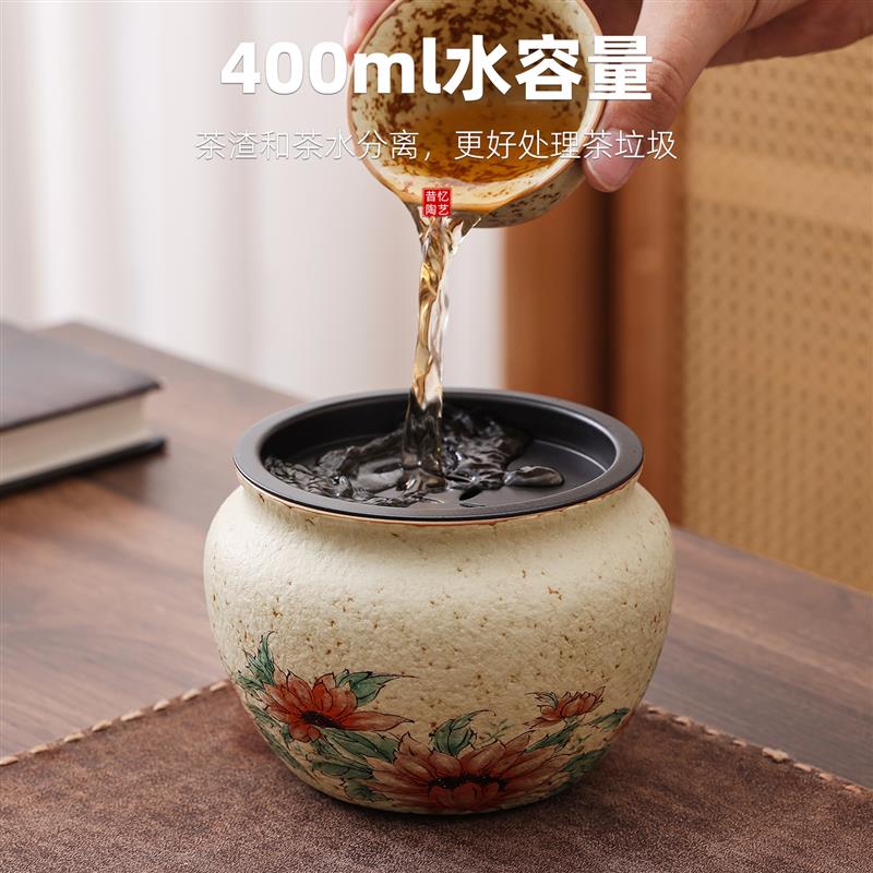 复古陶瓷建水茶洗茶渣废水缸干泡台茶缸水盂水洗轻奢高端茶具配件