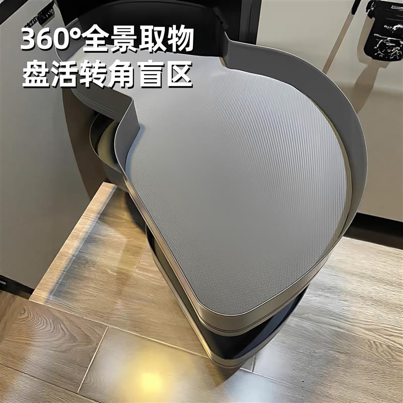 转角拉篮厨房橱柜双层小怪物飞碟收纳旋转置物架锅具拐角改造拉篮