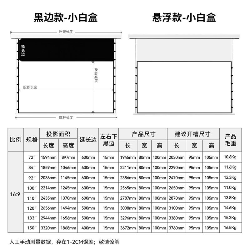 菲涅尔抗光悬浮光子小白盒电动拉线幕布家用智能超高清8K自动升降