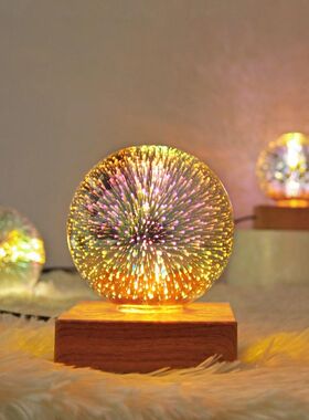 浪漫烟花投影灯USB插电爱心LED氛围小夜灯炫彩3D立体魔幻星空夜灯