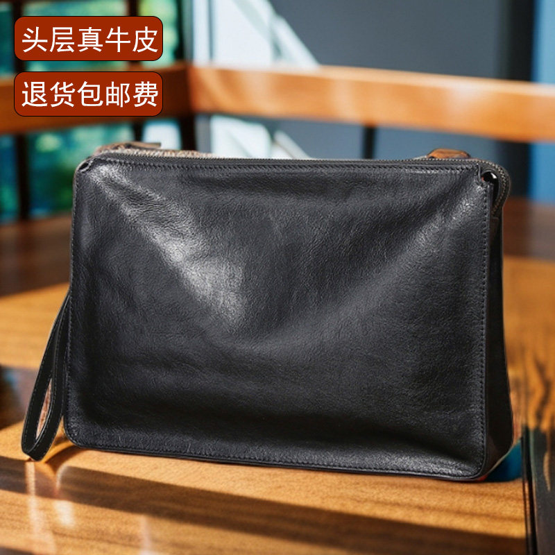 2024新款头层牛皮真皮男士商务休闲时尚潮男大容量软皮手抓手拿包