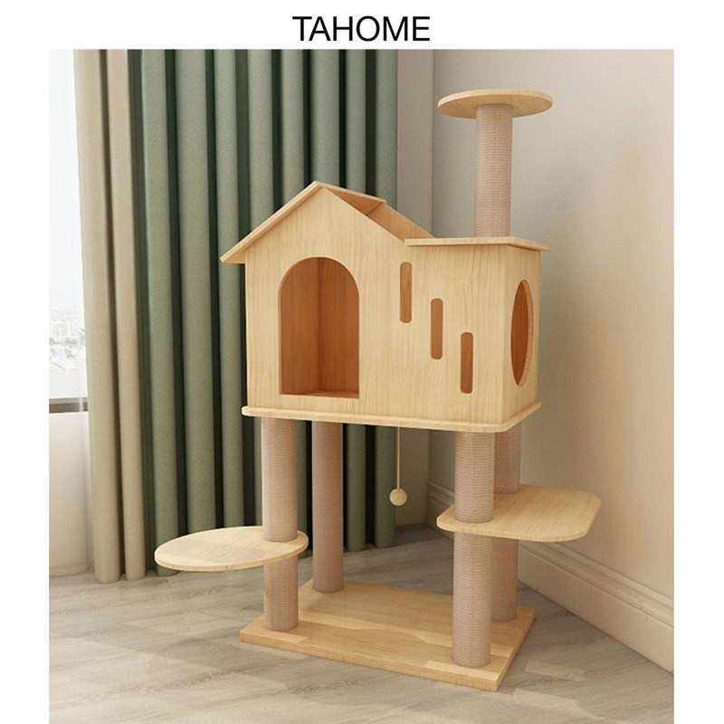 TAHOME豪华猫别墅小型猫爬架实木猫架超大猫屋猫爬架一体猫窝猫树