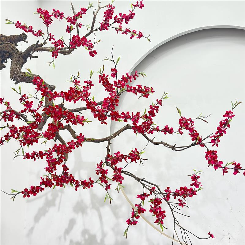 倒挂仿真梅花树红梅花腊梅树新年许愿树装饰枯树壁挂梅花枝干树枝
