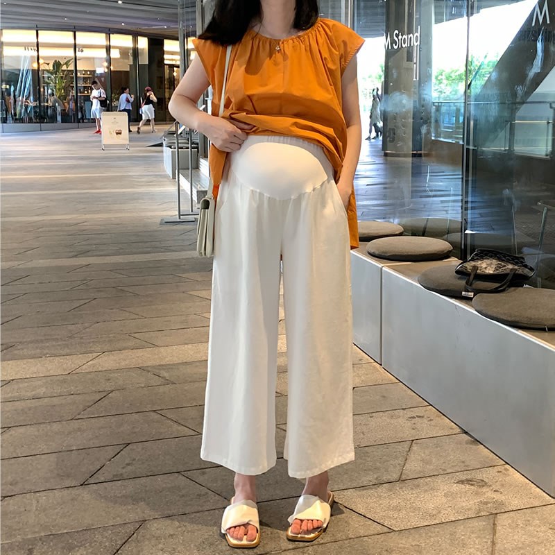 孕妇裤夏季薄款外穿亚麻九分阔腿裤打底裤2025新款孕妇装夏装
