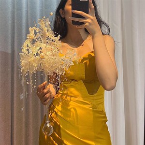 日月冰晶鸢尾流光权杖新娘婚礼手捧花华丽重工高级仙女扇DIY礼物