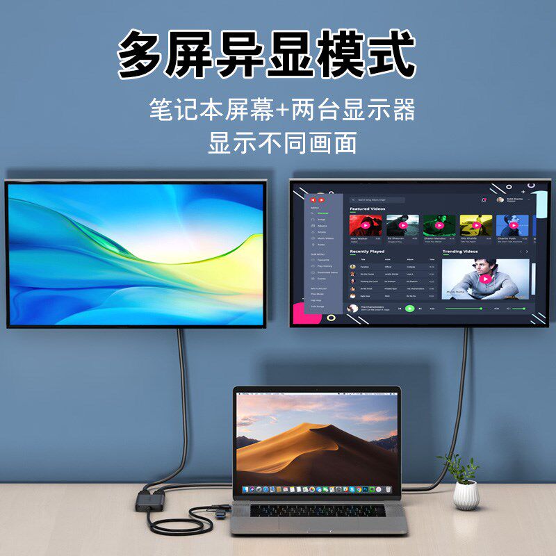腾飞usb笔记本双屏异显转换器hdmi外接双显示器电脑双屏幕连接线