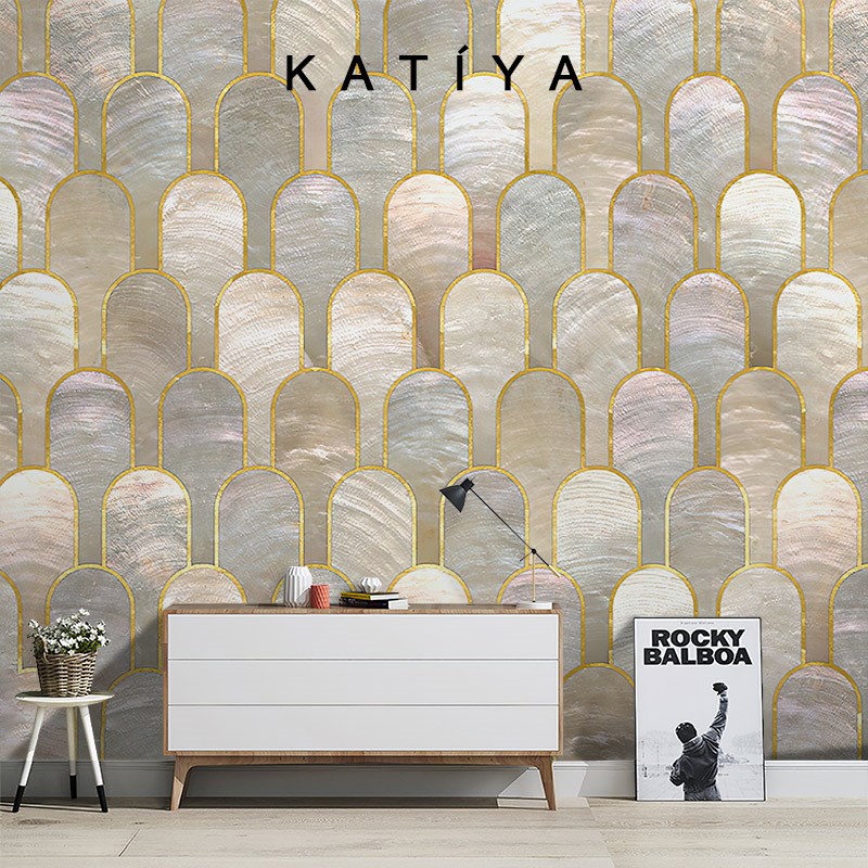 Katiya北欧金属轻奢拱形墙布装饰壁画电视背景墙别墅高档线条壁纸