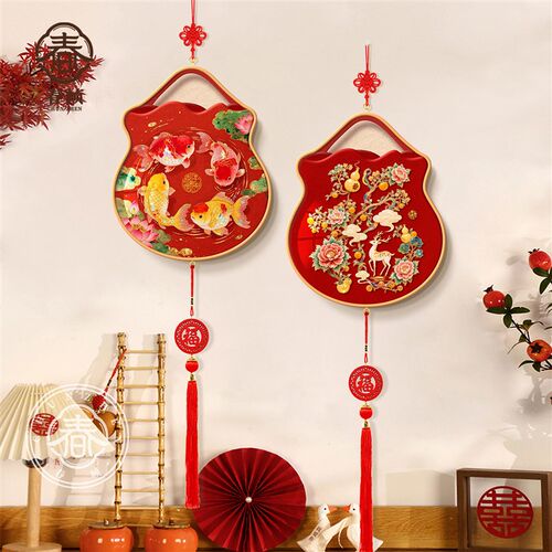 年年有余客厅挂画新中式乔迁新年挂件装饰画过年高级感中国结挂饰