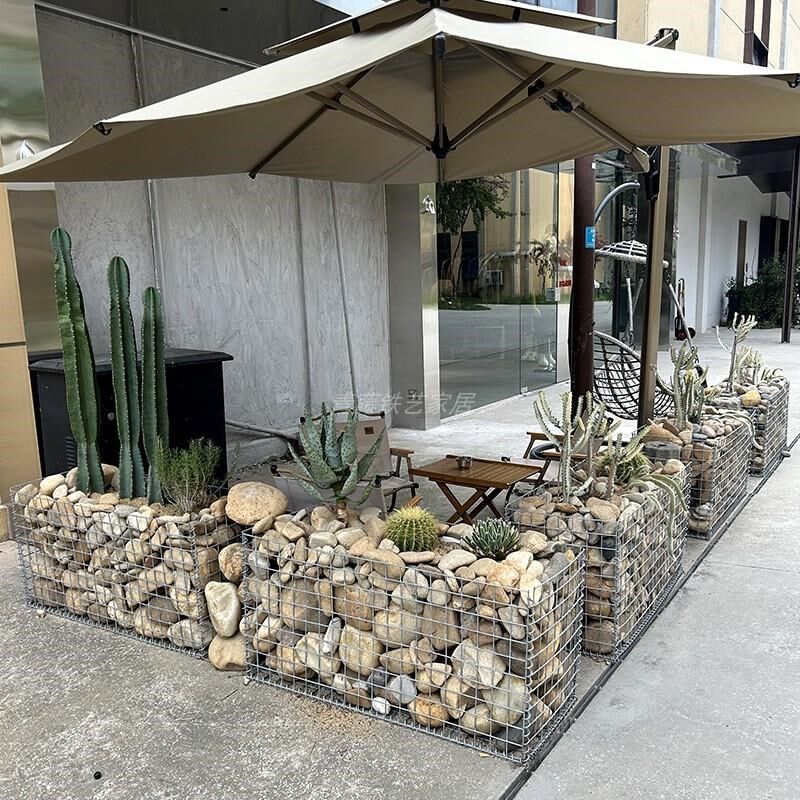 餐厅咖啡店绿植隔断不锈钢石笼网箱花箱民宿石头笼子网墙网格花槽
