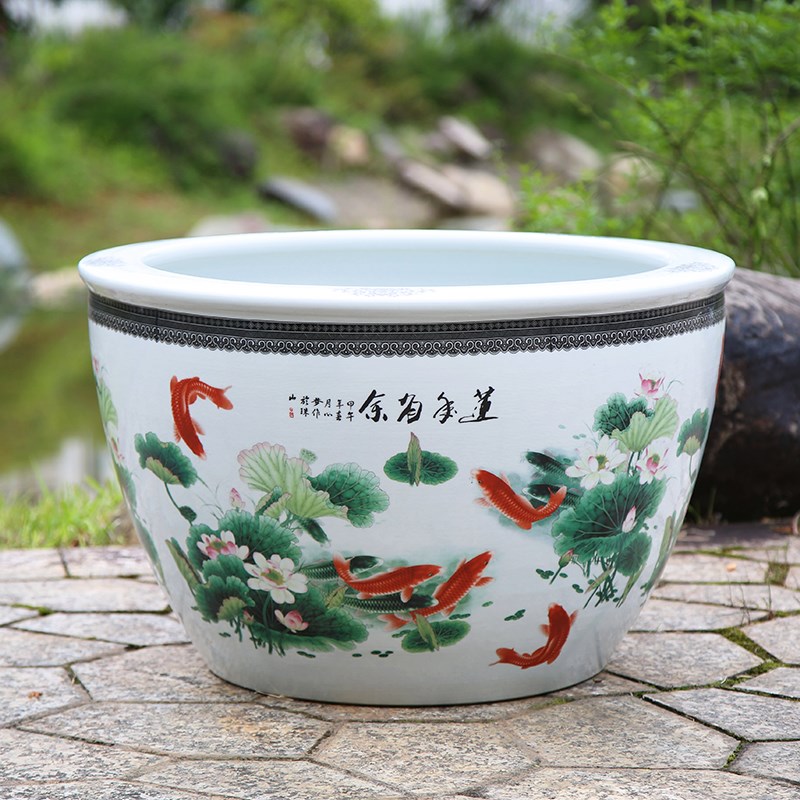陶瓷鱼缸古法养庭院阳台造景荷花盆大型幼儿园观赏甲鱼缸老式水缸